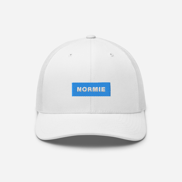 Retro Trucker Hat - White - NORMIE (blue)