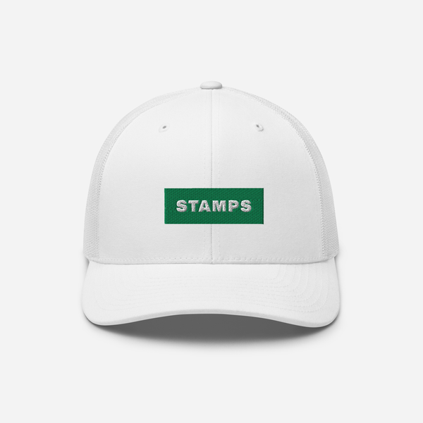 Retro Trucker Hat - White - STAMPS (green)