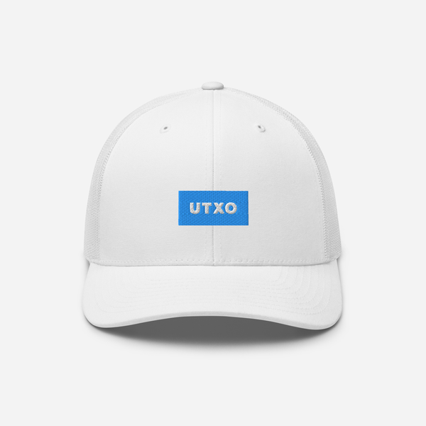 Retro Trucker Hat - White - UTXO (blue)
