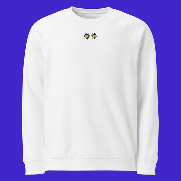 Unisex Organic Raglan Sweatshirt - WHITE - StarsEyes (yellow)