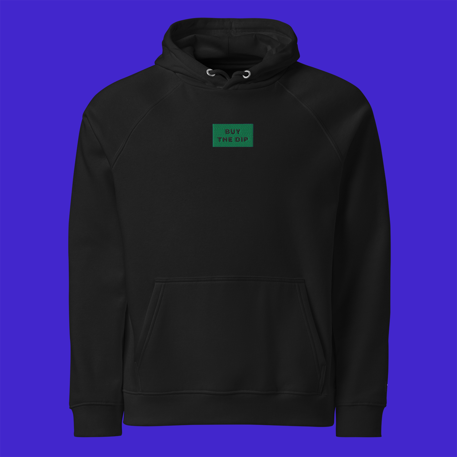 Unisex Eco Raglan Hoodie - BLACK - BUY THE DIP (green)
