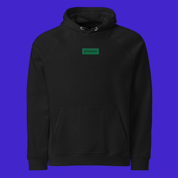 Unisex Eco Raglan Hoodie - BLACK - STAMPS (green)