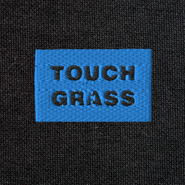 Unisex Eco Raglan Hoodie - BLACK - TOUCH GRASS (blue)