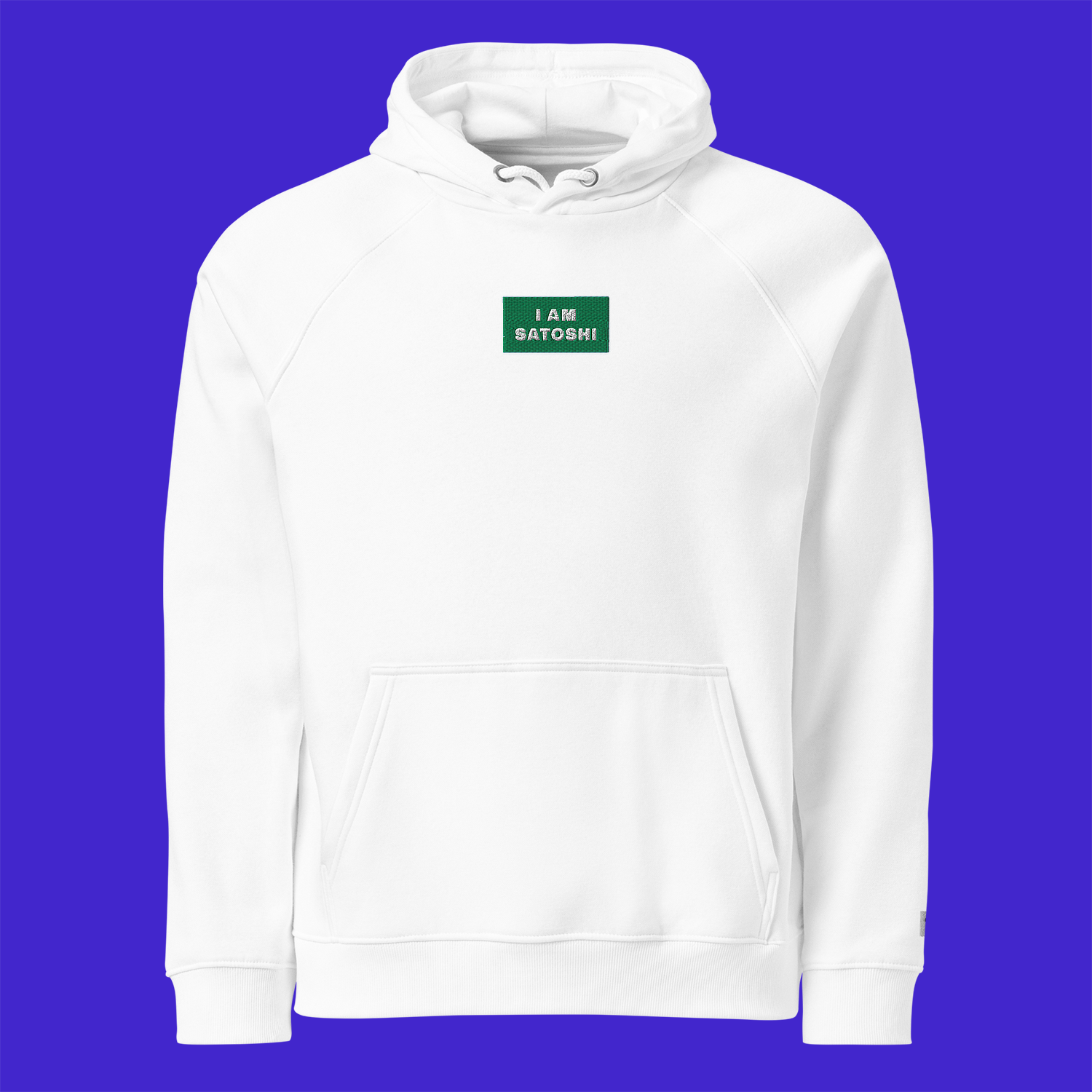 Unisex Eco Raglan Hoodie - WHITE - I AM SATOSHI (green)