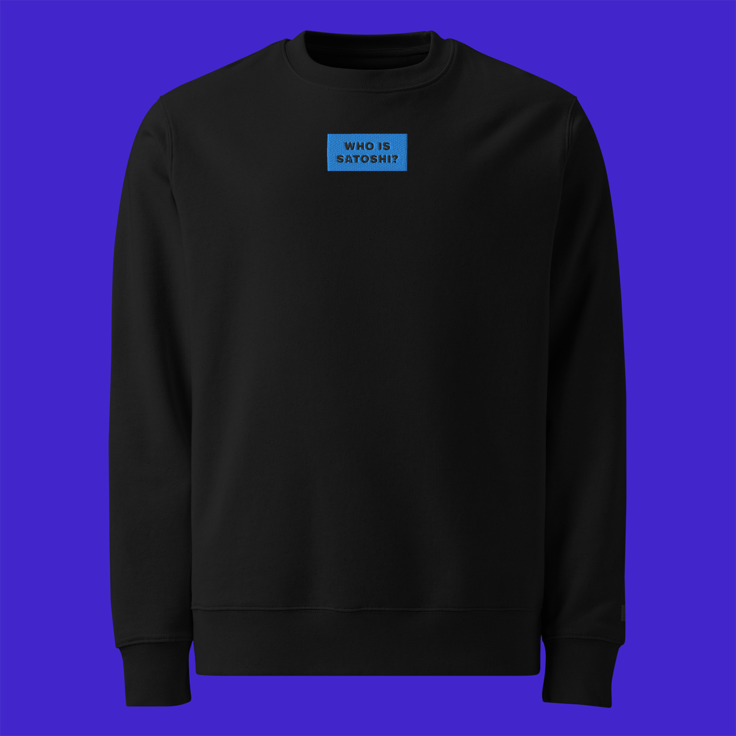 Unisex Eco Sweatshirt - BLACK - WHO IS SATOSHI (blue)