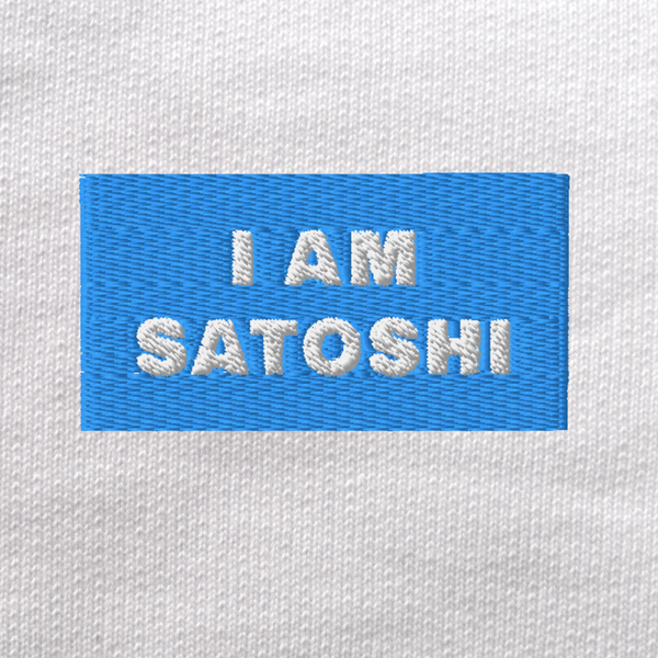Unisex Eco Sweatshirt - WHITE - I AM SATOSHI (blue)