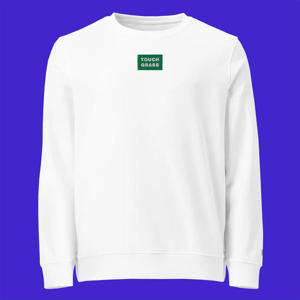 Unisex Organic Sweatshirt - WHITE - TOUCH GRASS (green)