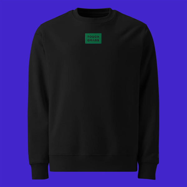 Unisex Eco Sweatshirt - BLACK - TOUCH GRASS (green)