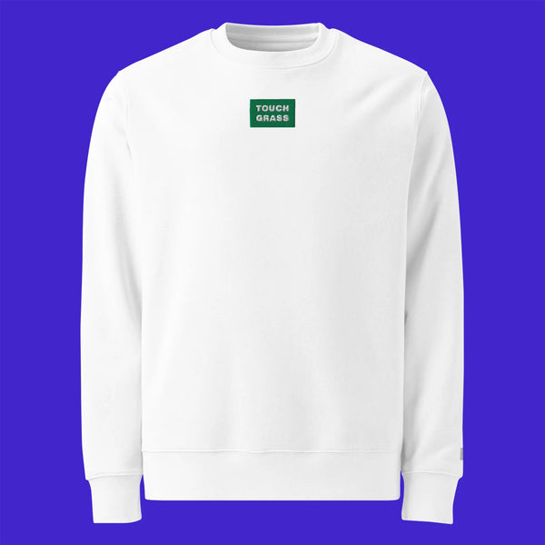 Unisex Eco Sweatshirt - WHITE - TOUCH GRASS (green)