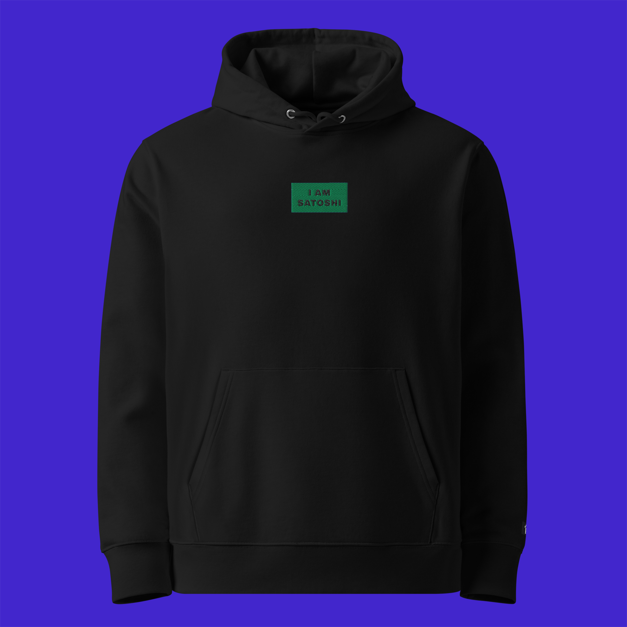 Unisex Essential Eco Hoodie - BLACK - I AM SATOSHI (green)