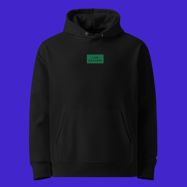 Unisex Essential Eco Hoodie - BLACK - I AM SATOSHI (green)