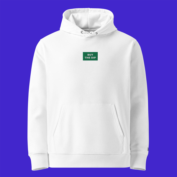 Unisex Essential Eco Hoodie - WHITE - BUY THE DIP (green)