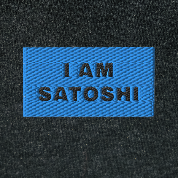 Unisex Hooded Long Sleeve Tee - BLACK - I AM SATOSHI (blue)