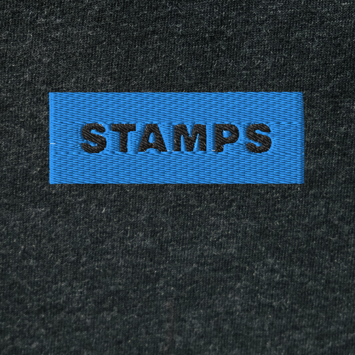 Unisex Hooded Long Sleeve Tee - BLACK - STAMPS (blue)