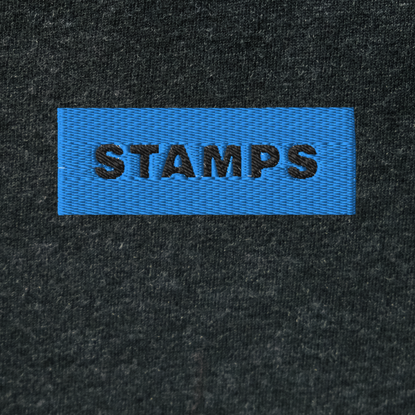 Unisex Hooded Long Sleeve Tee - BLACK - STAMPS (blue)