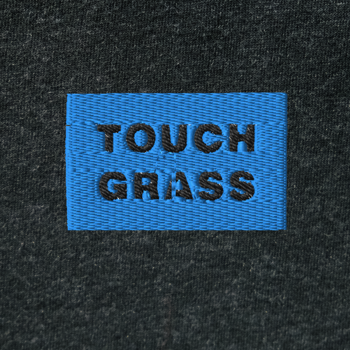 Unisex Hooded Long Sleeve Tee - BLACK - TOUCH GRASS (blue)