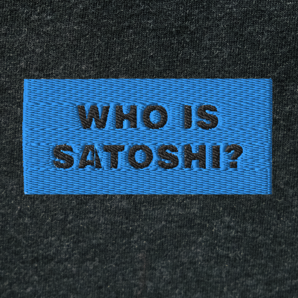 Unisex Hooded Long Sleeve Tee - BLACK - WHO IS SATOSHI (blue)