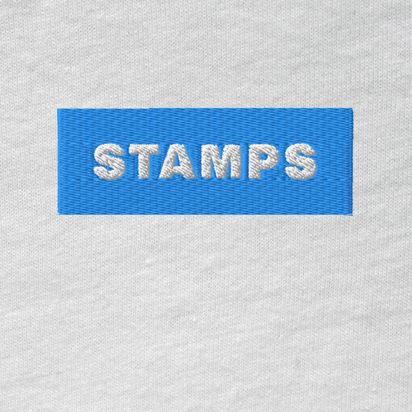 Unisex Hooded Long Sleeve Tee - WHITE - STAMPS (blue)