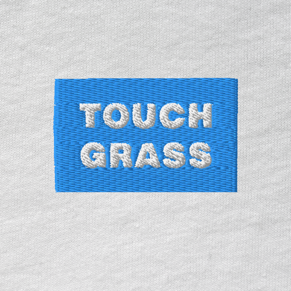 Unisex Hooded Long Sleeve Tee - WHITE - TOUCH GRASS (blue)