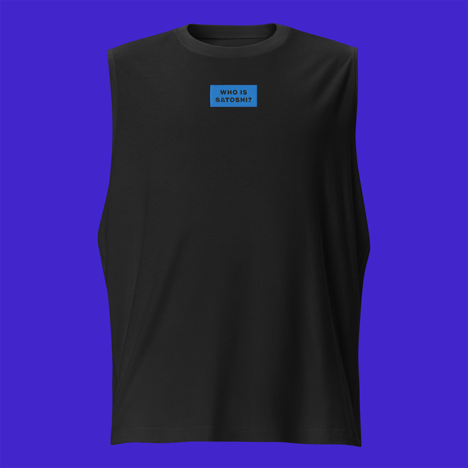 Unisex Muscle Shirt - BLACK - WHO IS SATOSHI (blue)