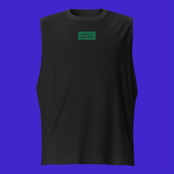 Unisex Muscle Shirt - BLACK - WHO IS SATOSHI (green)