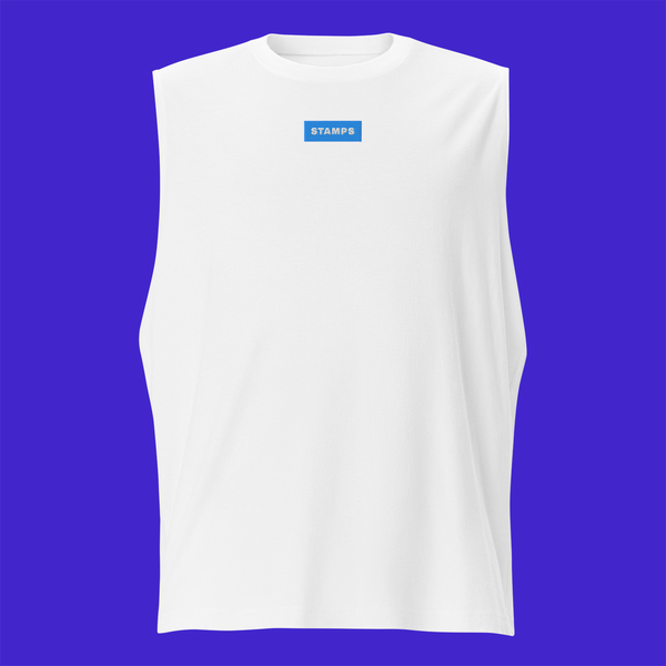 Unisex Muscle Shirt - WHITE - STAMPS (blue)