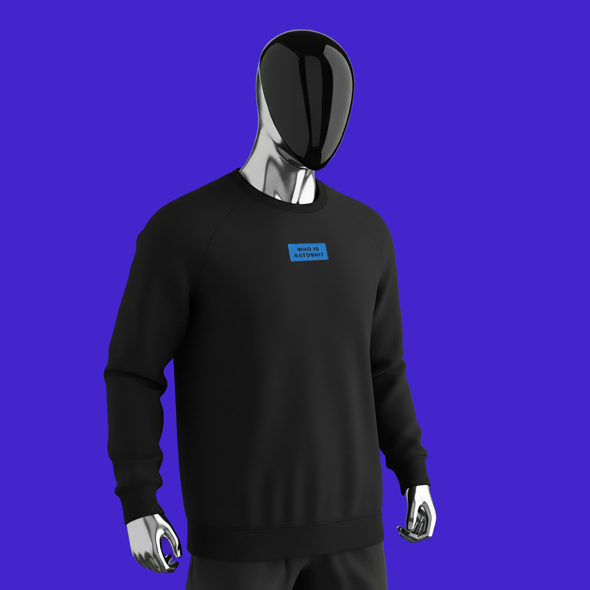 Unisex Organic Raglan Sweatshirt - BLACK - WHO IS SATOSHI (blue)