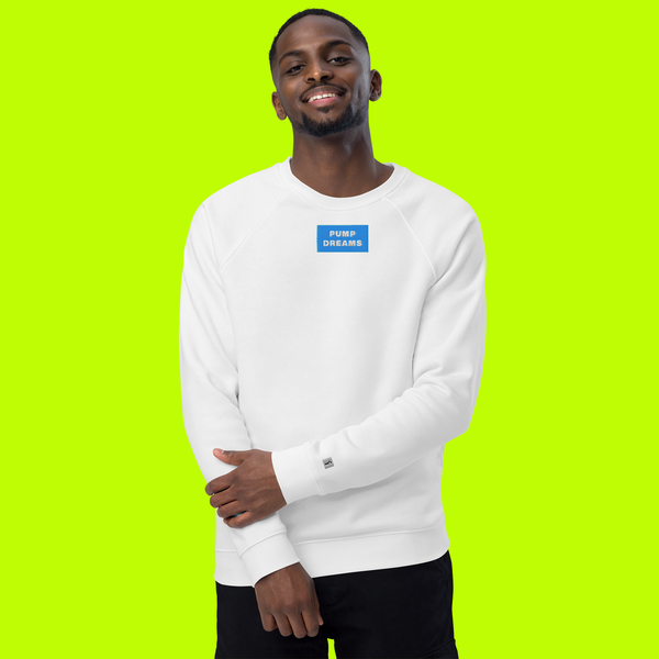 Unisex Organic Raglan Sweatshirt - WHITE - PUMP DREAMS (blue)