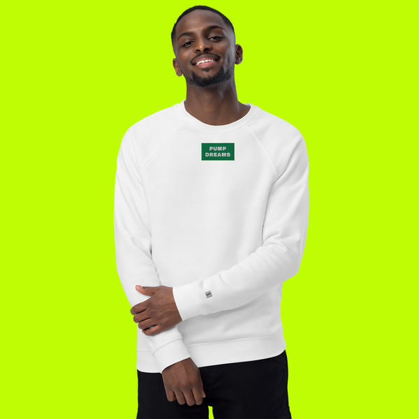 Unisex Organic Raglan Sweatshirt - WHITE - PUMP DREAMS (green)