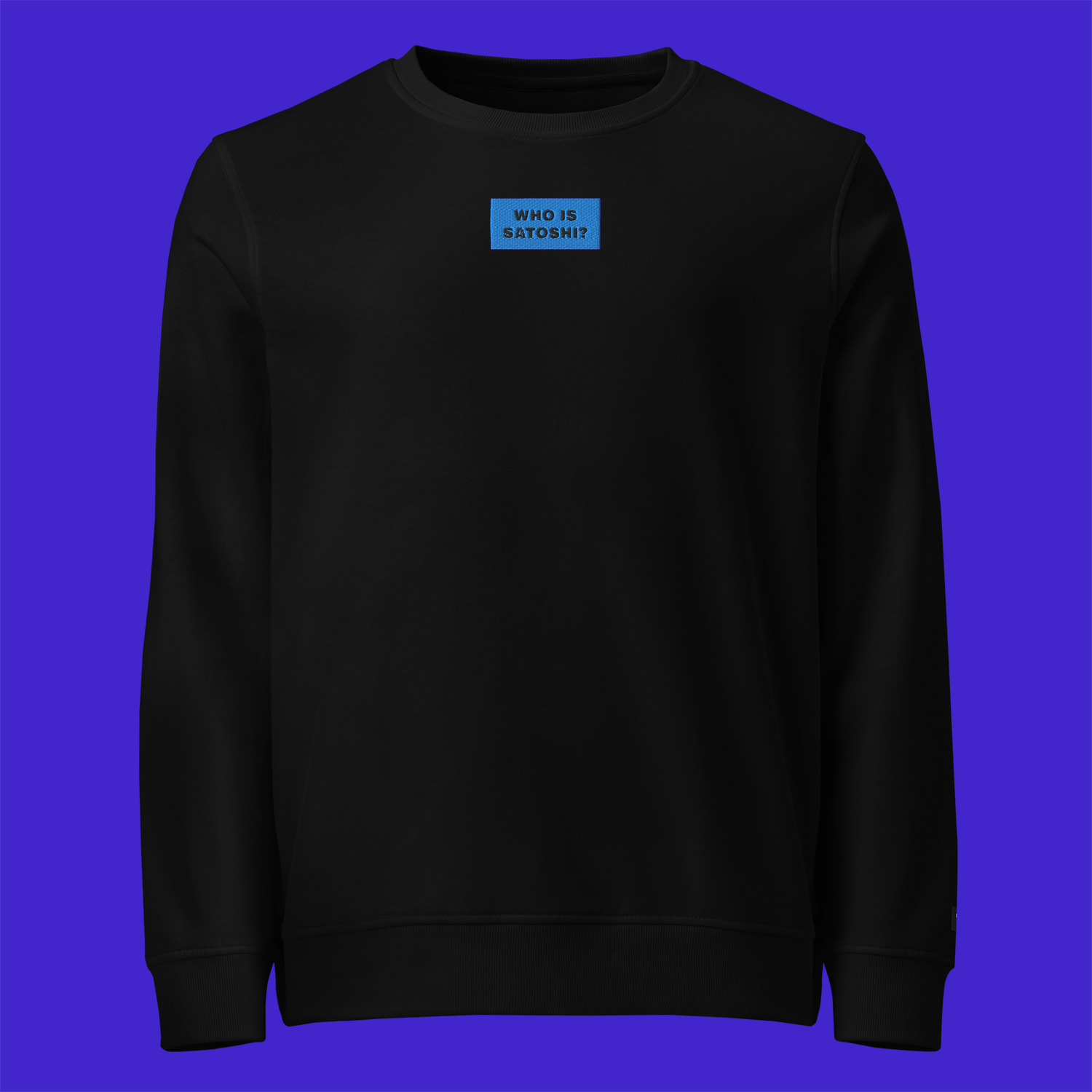 Unisex Organic Sweatshirt - BLACK - WHO IS SATOSHI (blue)
