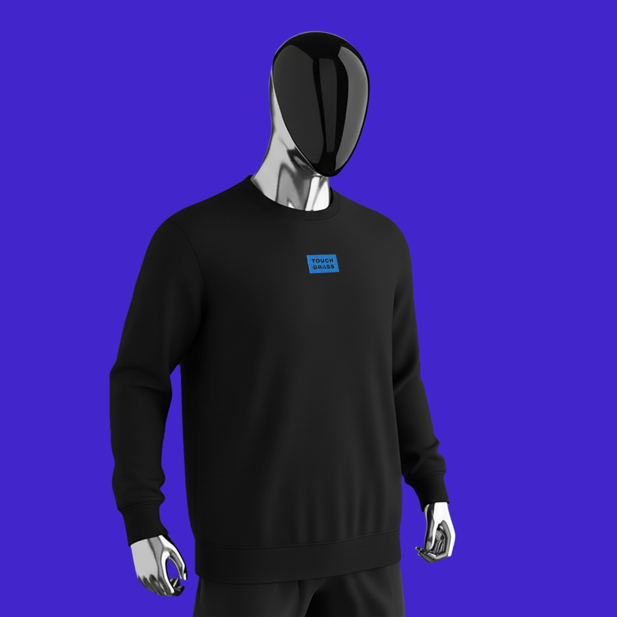 Unisex Organic Sweatshirt - BLACK - TOUCH GRASS (blue)