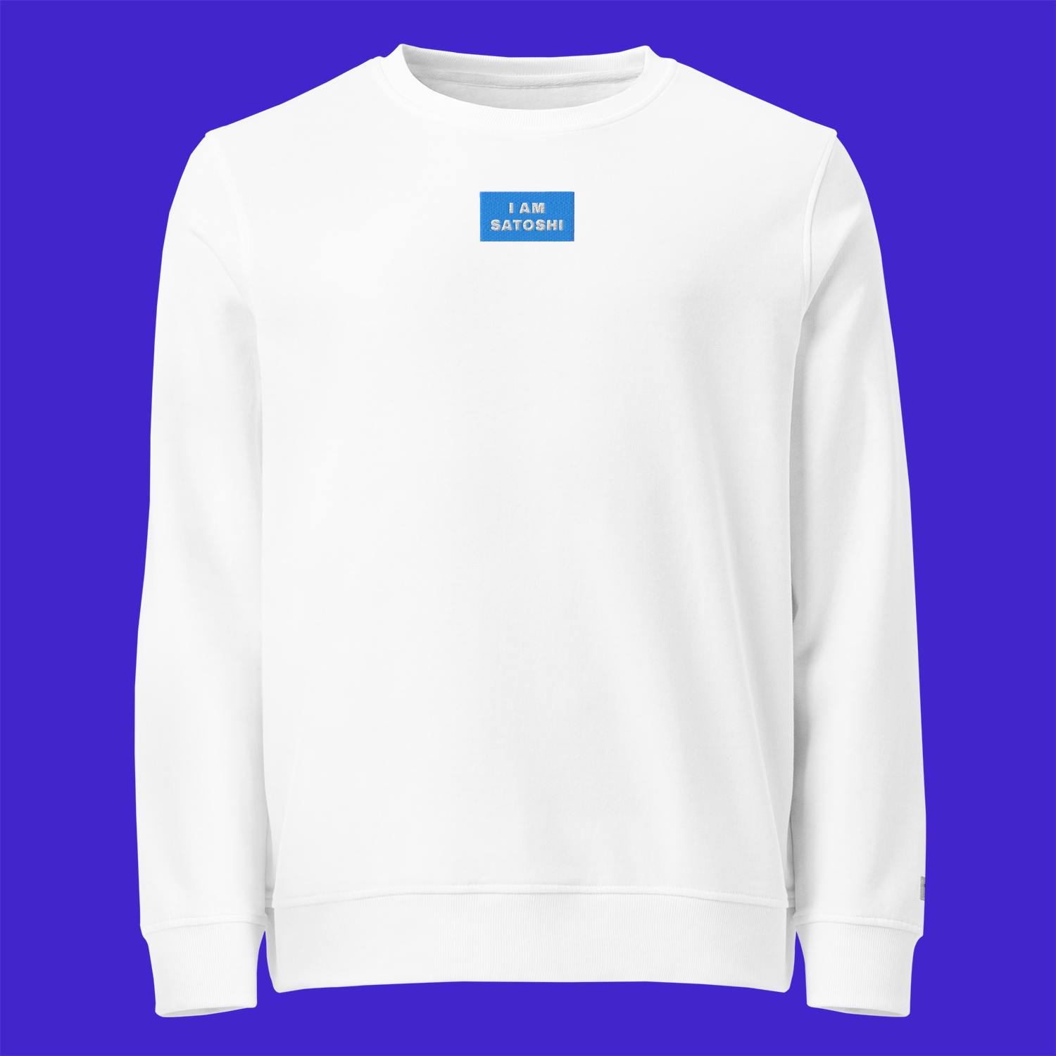 Unisex Organic Sweatshirt - WHITE - I AM SATOSHI (blue)