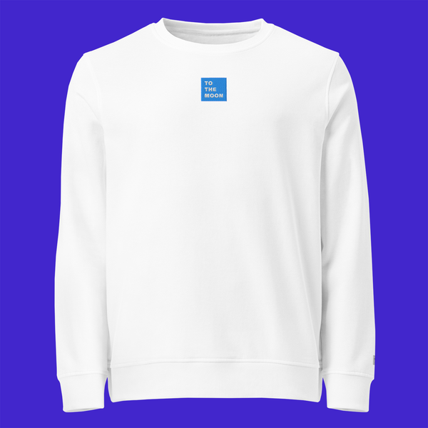 Unisex Organic Sweatshirt - WHITE - TO THE MOON (blue)