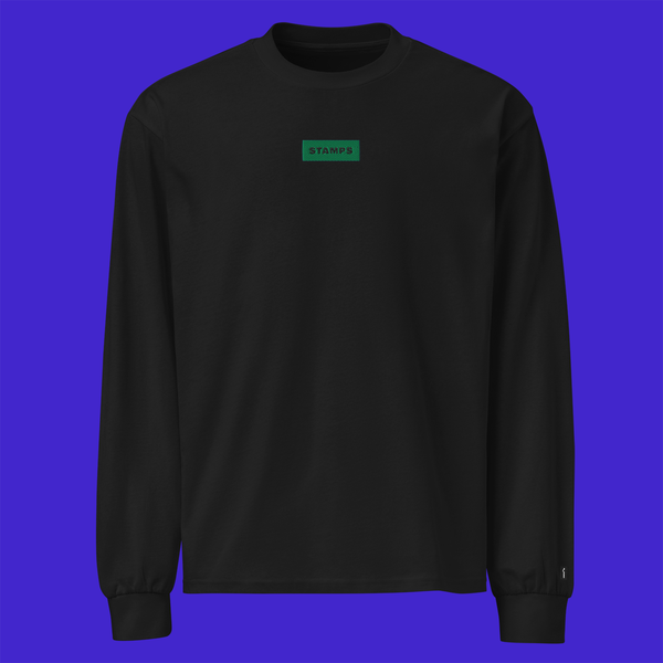 Unisex Premium Heavyweight Long Sleeve Shirt - BLACK - STAMPS (green)