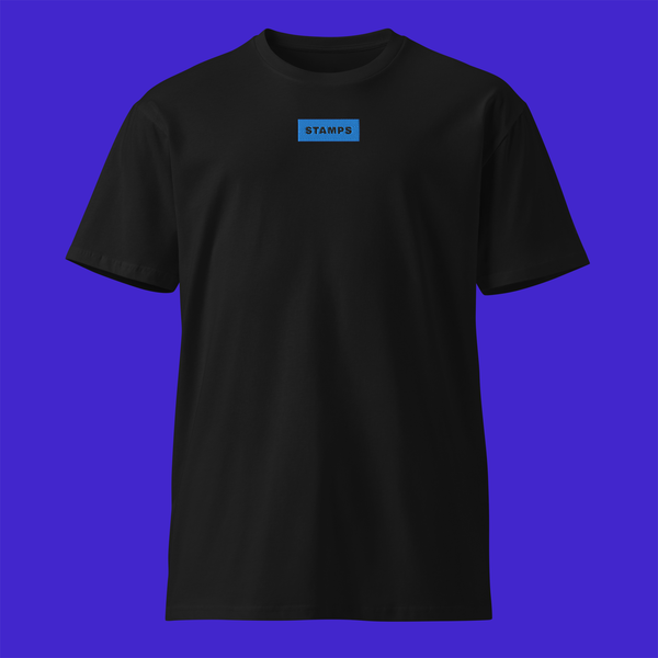 Unisex Premium T-Shirt - Black - STAMPS (blue)