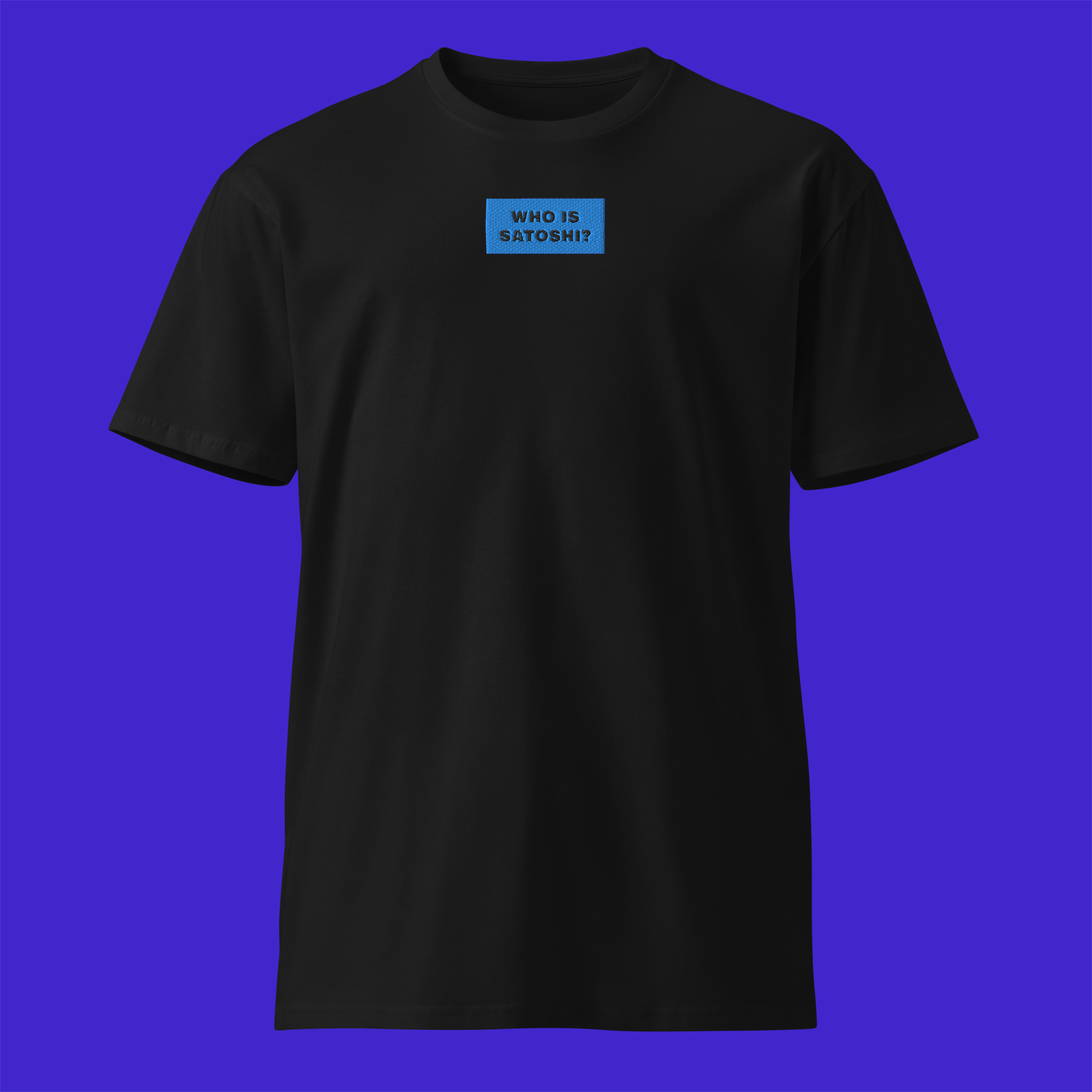 Unisex Premium T-Shirt - Black - WHO IS SATOSHI (blue)