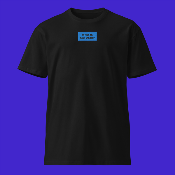 Unisex Premium T-Shirt - Black - WHO IS SATOSHI (blue)