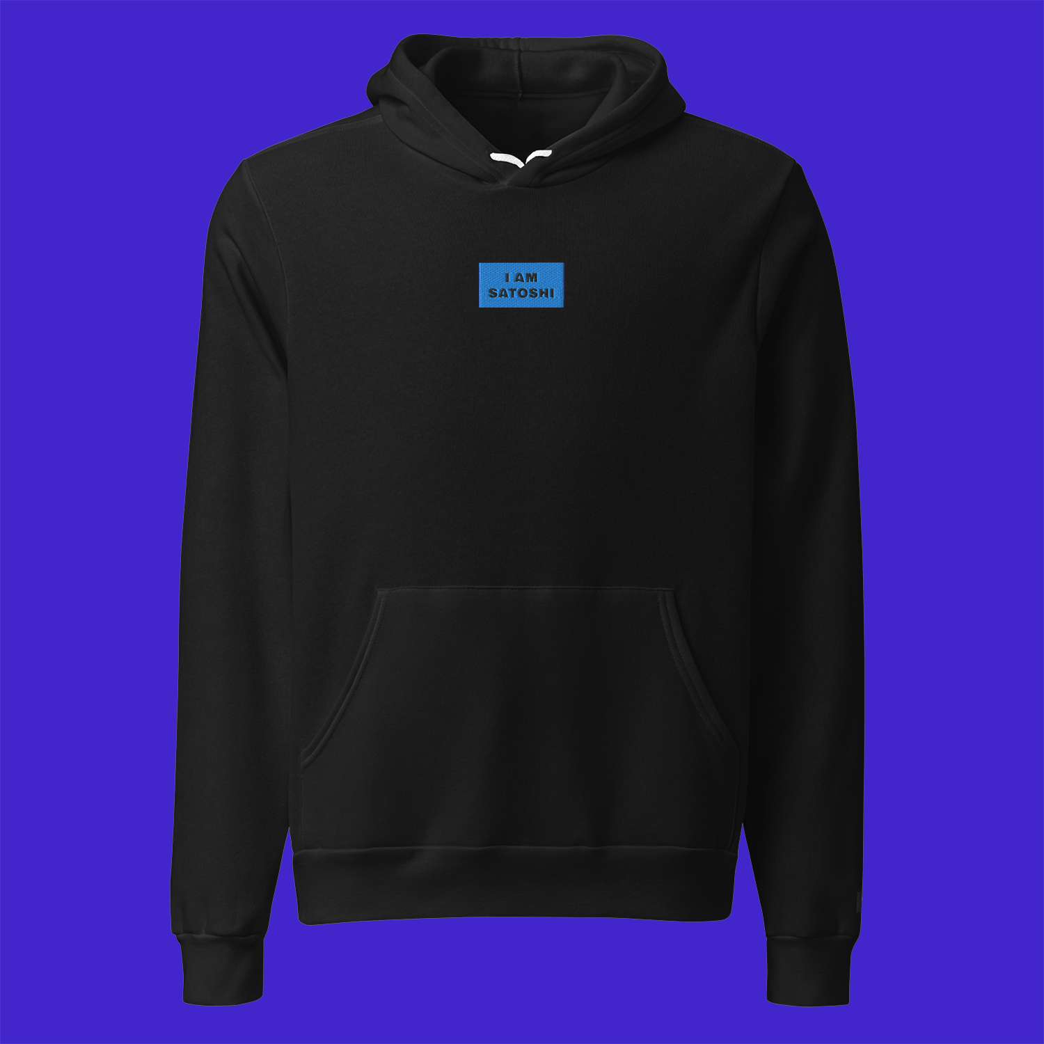 Unisex Pullover Hoodie - BLACK - I AM SATOSHI (blue)