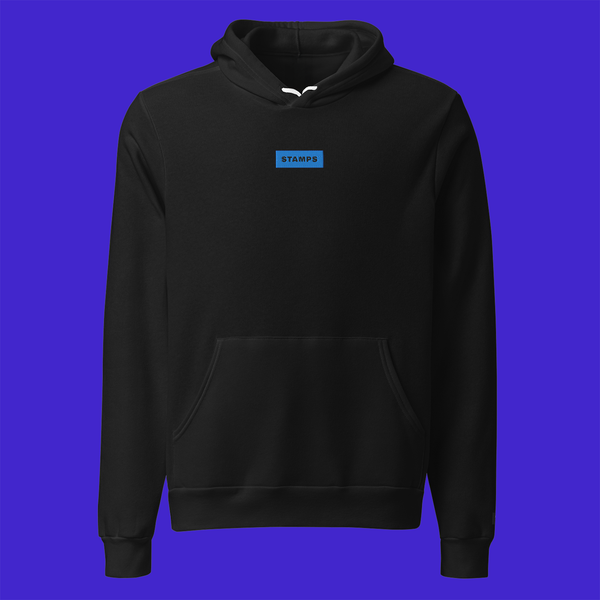 Unisex Pullover Hoodie - BLACK - STAMPS (blue)