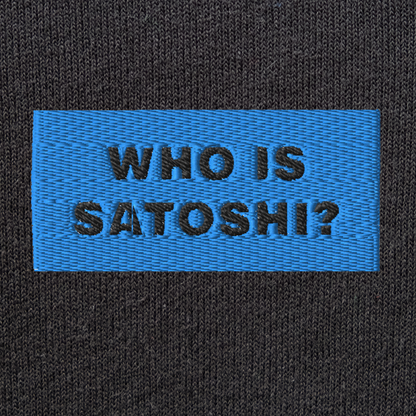 Unisex Pullover Hoodie - BLACK - WHO IS SATOSHI (blue)
