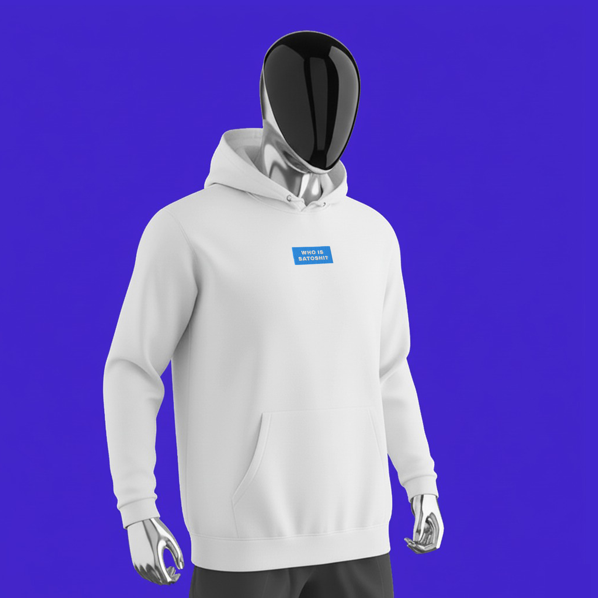 Unisex Pullover Hoodie - WHITE - WHO IS SATOSHI (blue)