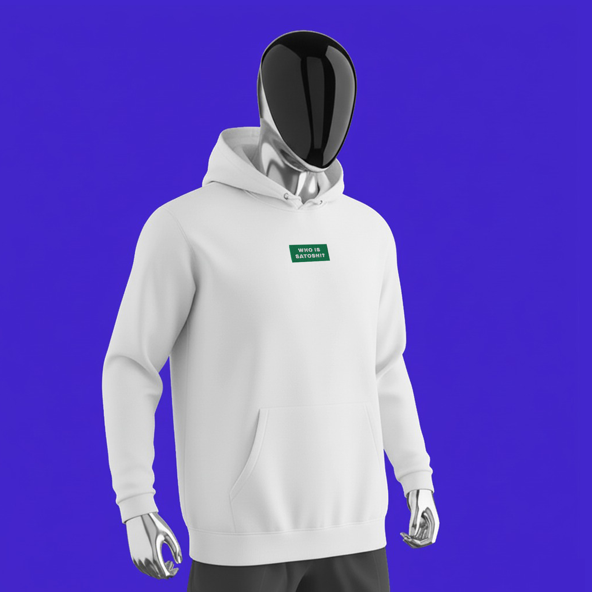 Unisex Pullover Hoodie - WHITE - WHO IS SATOSHI (green)