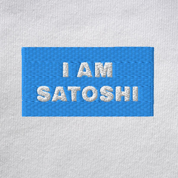 Unisex Pullover Hoodie - WHITE - I AM SATOSHI (blue)