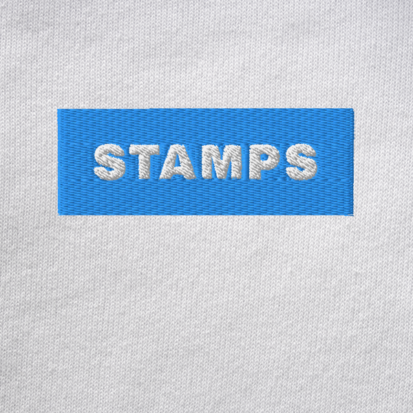 Unisex Pullover Hoodie - WHITE - STAMPS (blue)