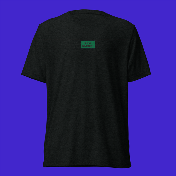 Unisex Tri-Blend T-Shirt - BLACK - I AM SATOSHI (green)