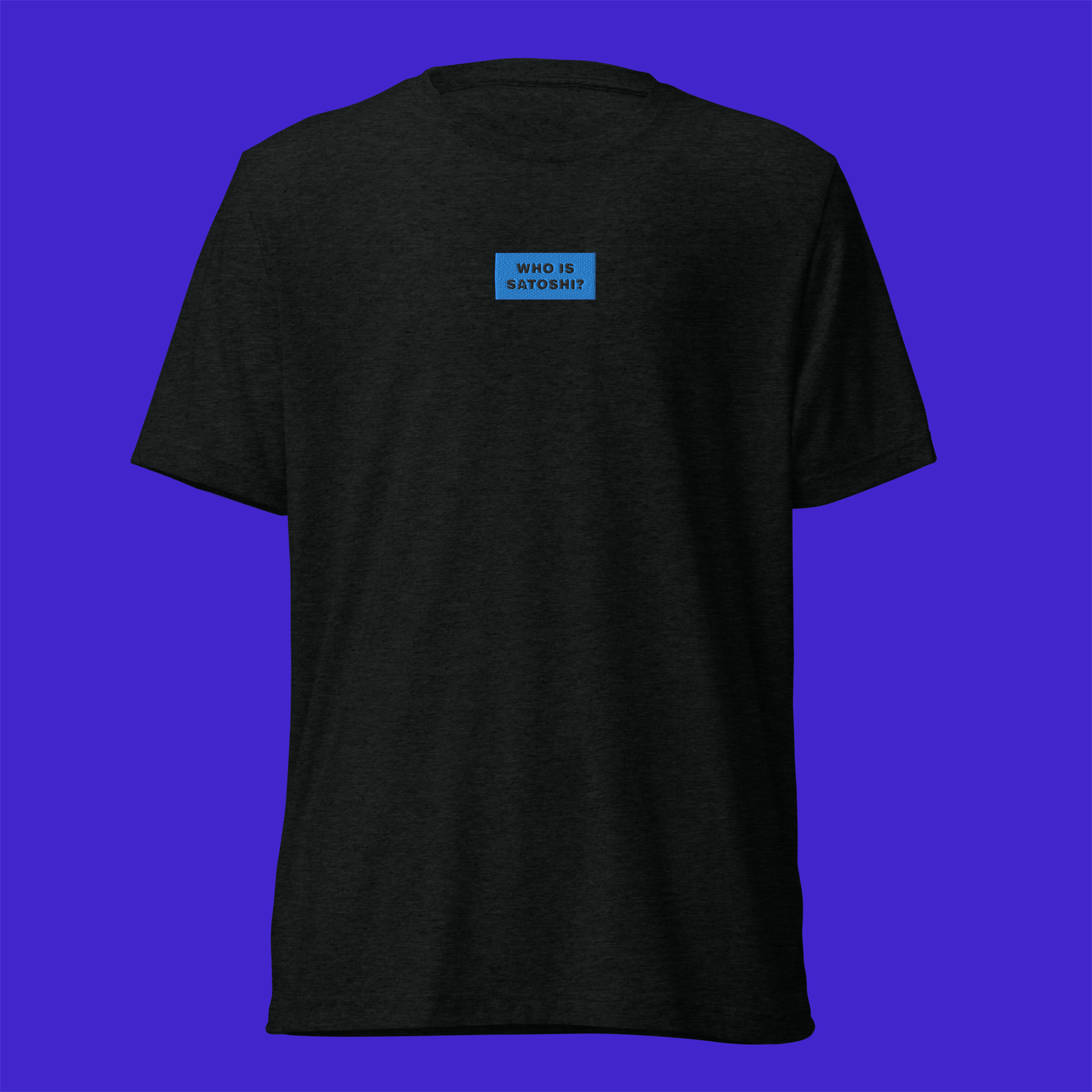 Unisex Tri-Blend T-Shirt - BLACK - WHO IS SATOSHI (blue)