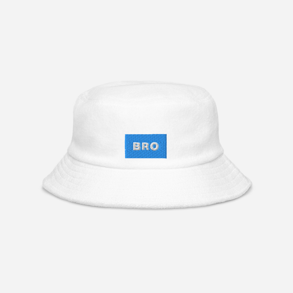 Unstructured Terry Cloth Bucket Hat - White - BRO (blue)