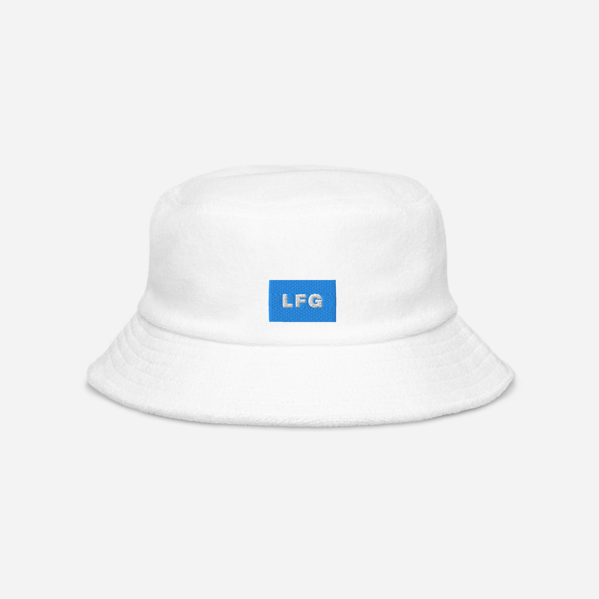 Unstructured Terry Cloth Bucket Hat - White - LFG (blue)