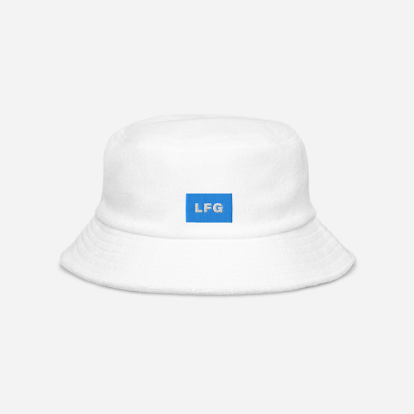 Unstructured Terry Cloth Bucket Hat - White - LFG (blue)