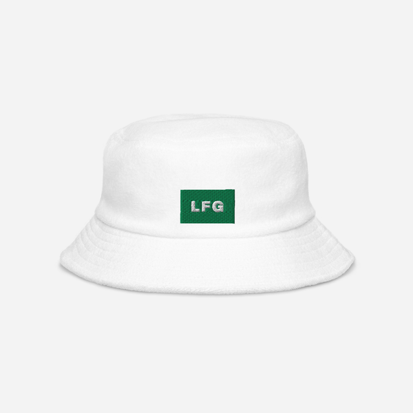 Unstructured Terry Cloth Bucket Hat - White - LFG (green)